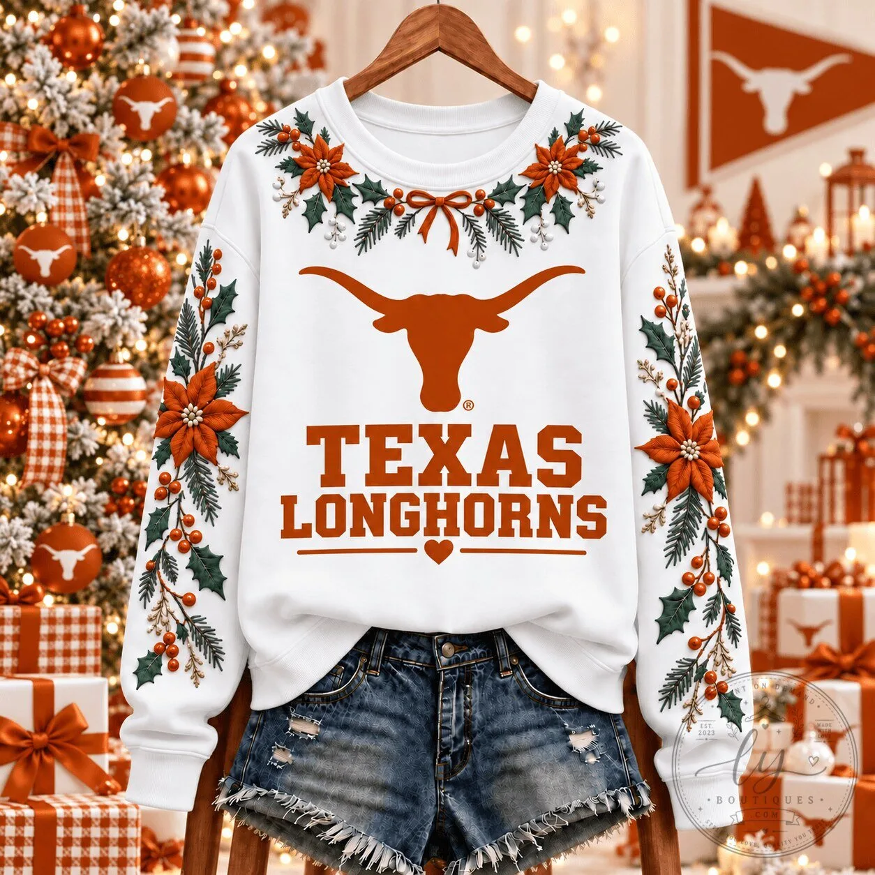 Texas Longhorns Christmas Floral Holiday NCAA Team Spirit Sweatshirt