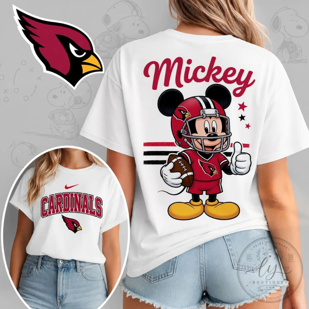 Arizona Cardinals Fan Shirt with Mickey Mouse Football Design Arizona Cardinals Fan Shirt with Mickey Mouse Football Design