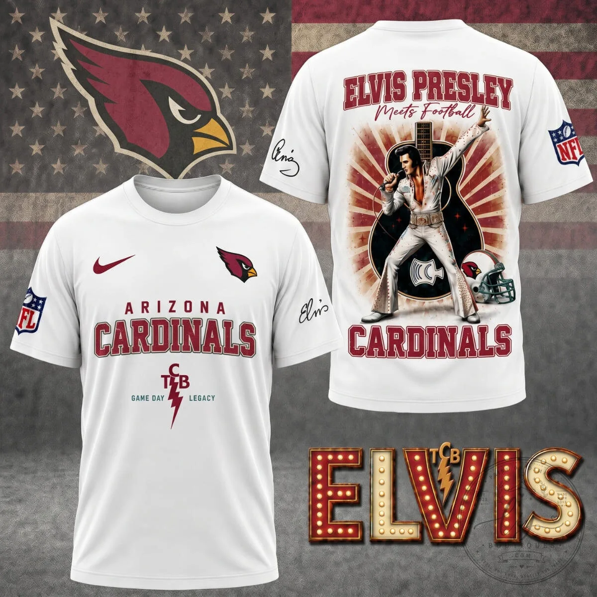Arizona Cardinals Elvis Presley Football Fan T-Shirt NFL Game Day Legacy 1 Arizona Cardinals Elvis Presley Football Fan T-Shirt NFL Game Day Legacy