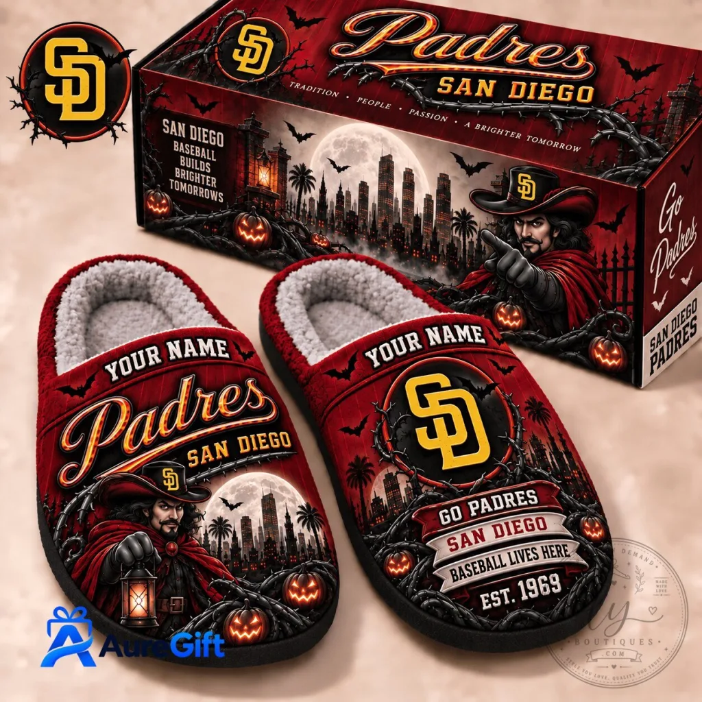 San Diego Padres Halloween Vampire Baseball Team Personalized Slippers San Diego Padres Halloween Vampire Baseball Team Personalized Slippers