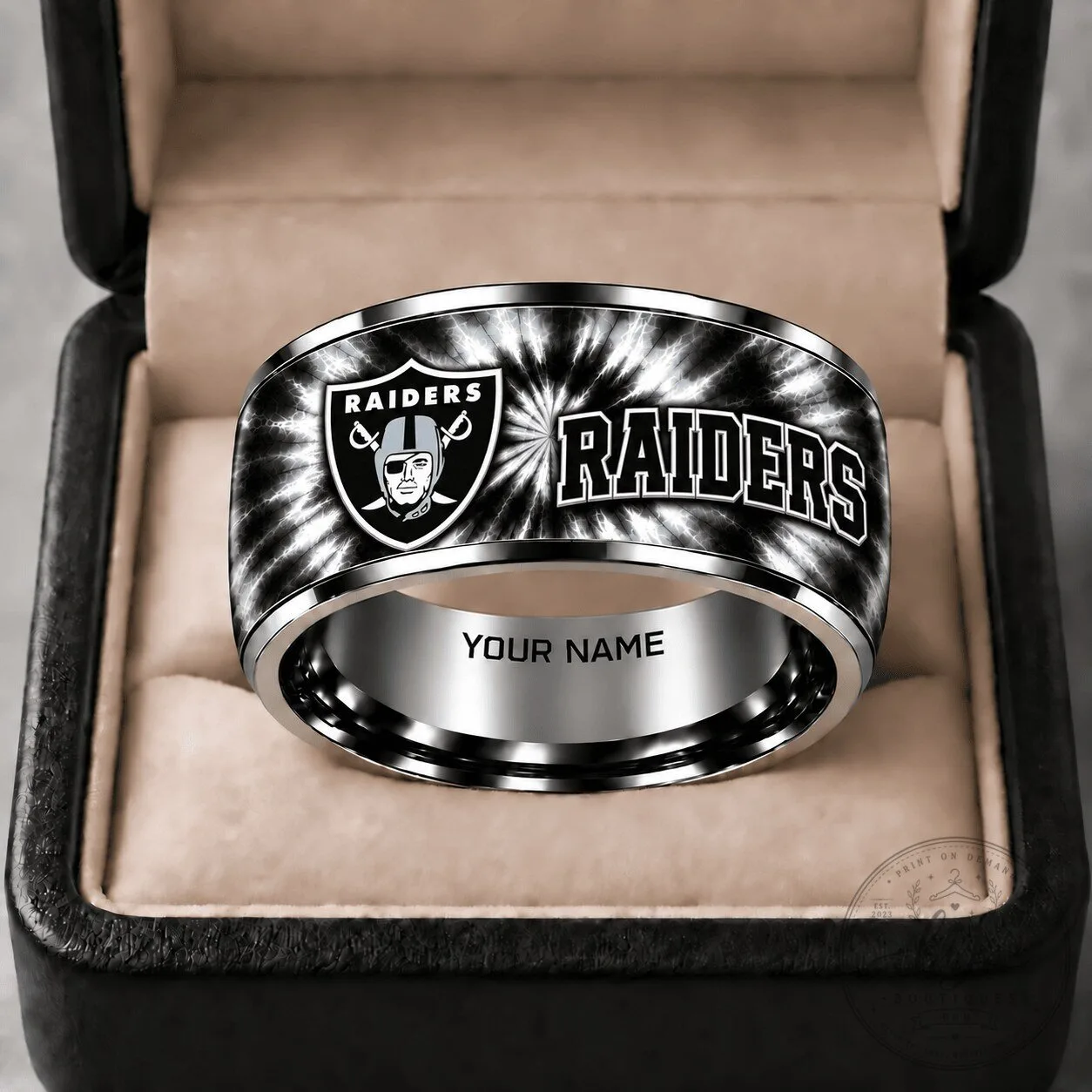 Las Vegas Raiders Tie-Dye Pattern Engraved Tungsten Steel Ring