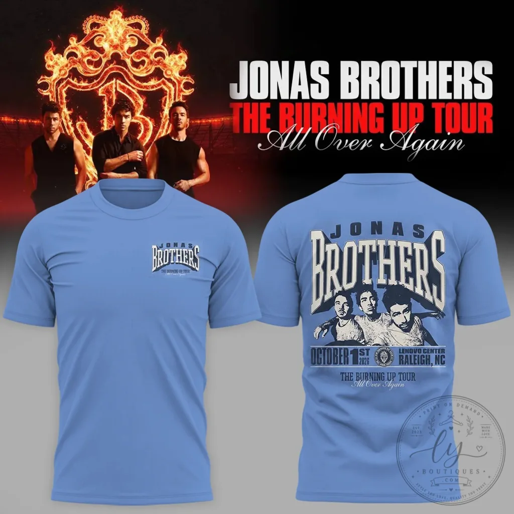 Raleigh North Carolina T-Shirt featuring Jonas Brothers The Burning Up Tour Again Raleigh North Carolina T-Shirt featuring Jonas Brothers The Burning Up Tour Again