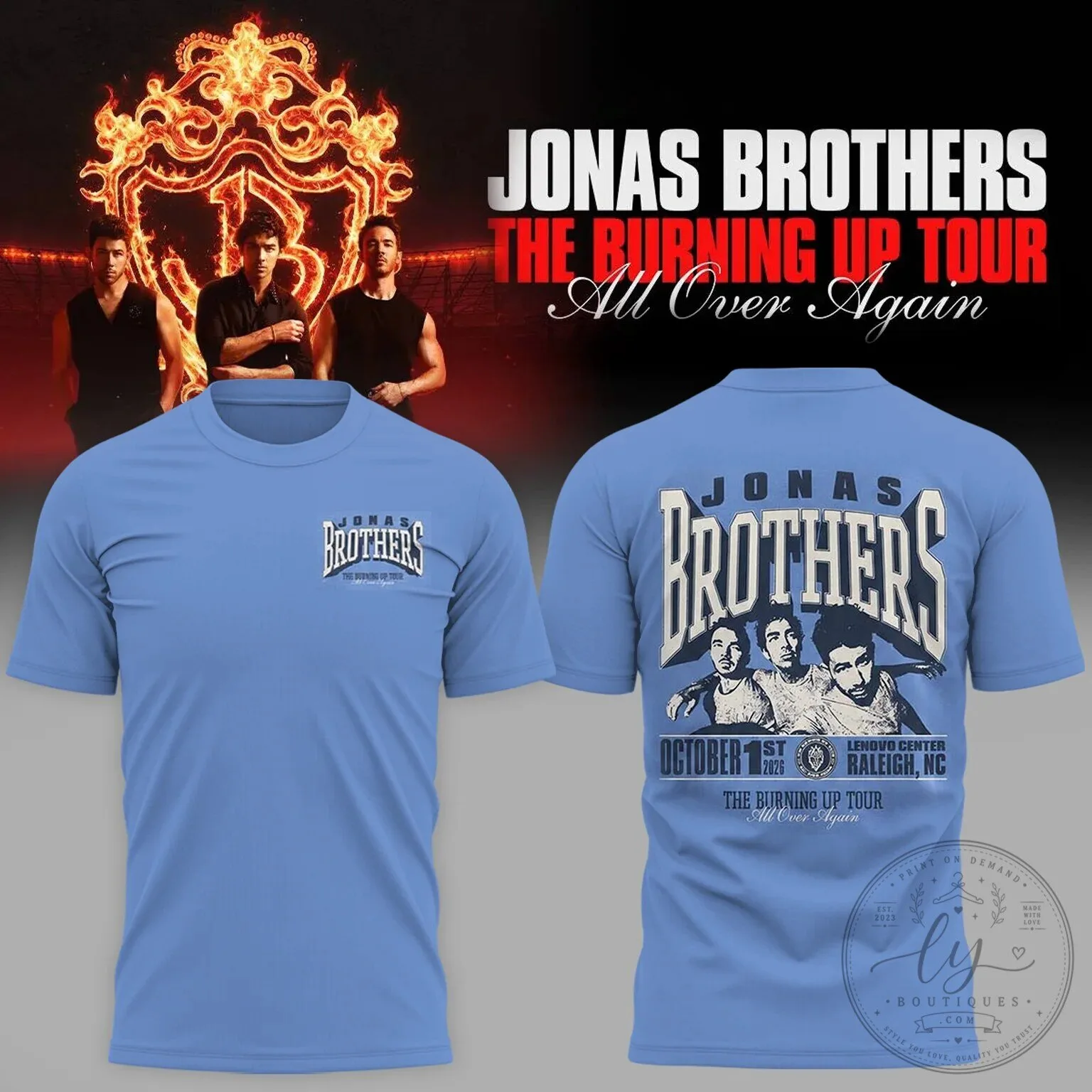 Raleigh North Carolina T-Shirt featuring Jonas Brothers The Burning Up Tour Again