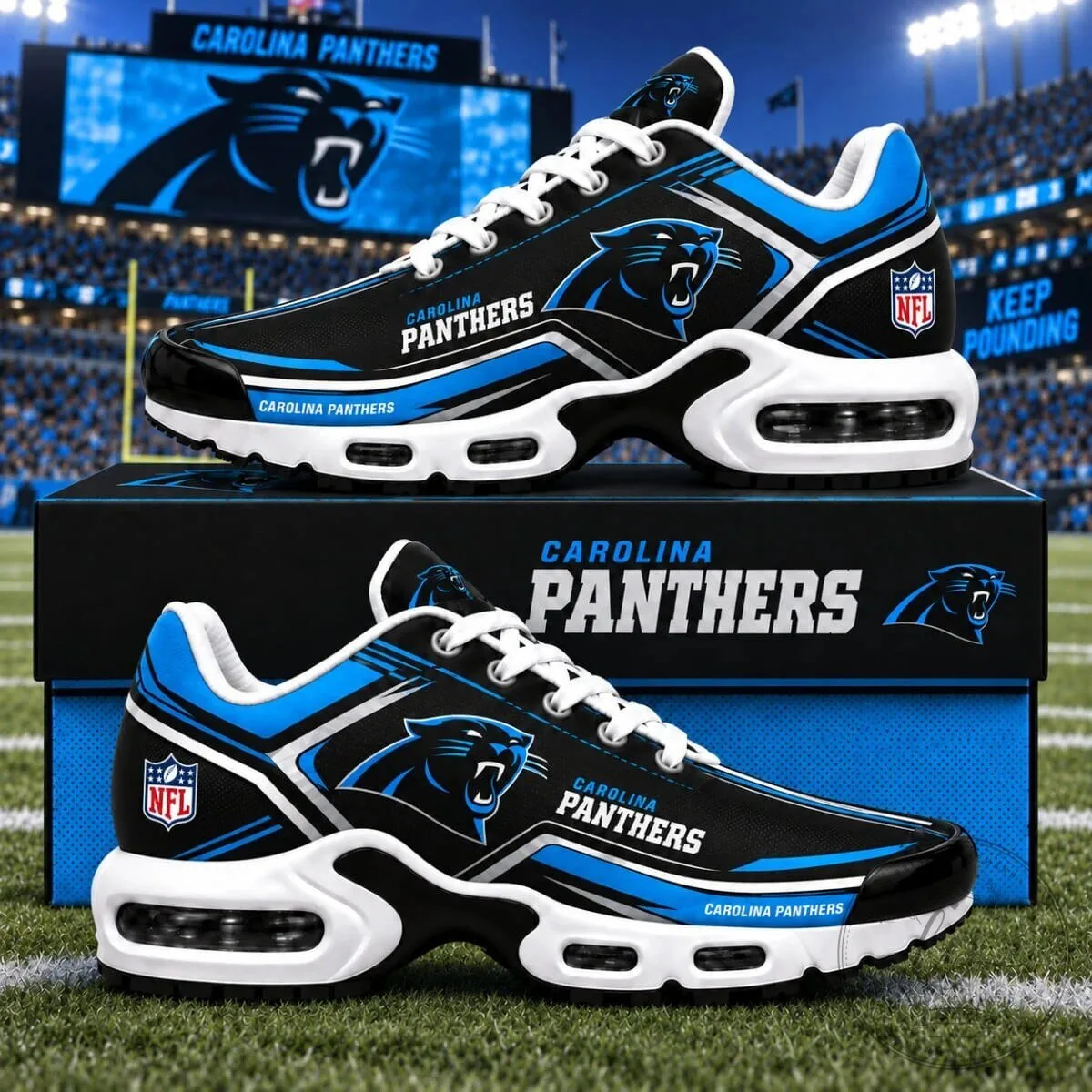 Carolina Panthers National Football League Team Logo Black and Blue Running Shoes