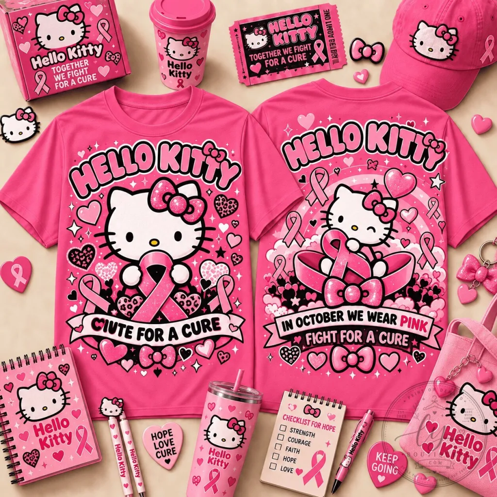 Hello Kitty Pink Ribbon Breast Cancer Awareness T-Shirt 8 Hello Kitty Pink Ribbon Breast Cancer Awareness T-Shirt