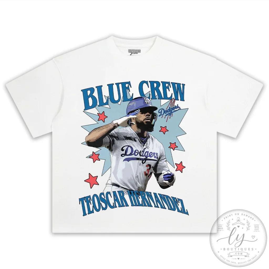 Teoscar Hernandez Los Angeles Dodgers Blue Crew Baseball T-Shirt Teoscar Hernandez Los Angeles Dodgers Blue Crew Baseball T-Shirt