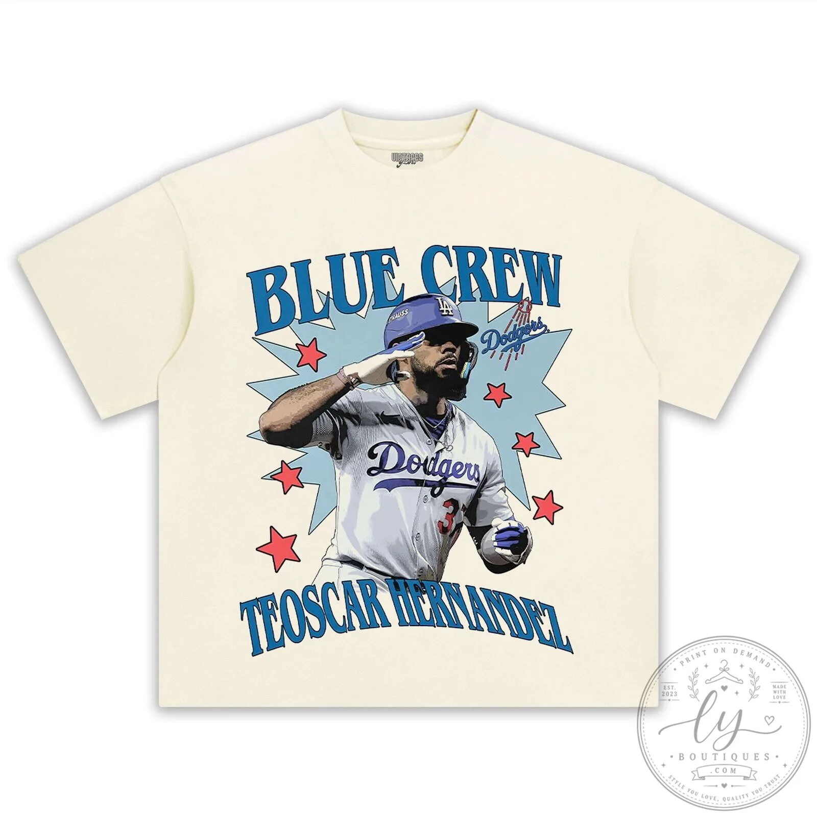 Teoscar Hernandez Los Angeles Dodgers Blue Crew Baseball T-Shirt 8 Teoscar Hernandez Los Angeles Dodgers Blue Crew Baseball T-Shirt