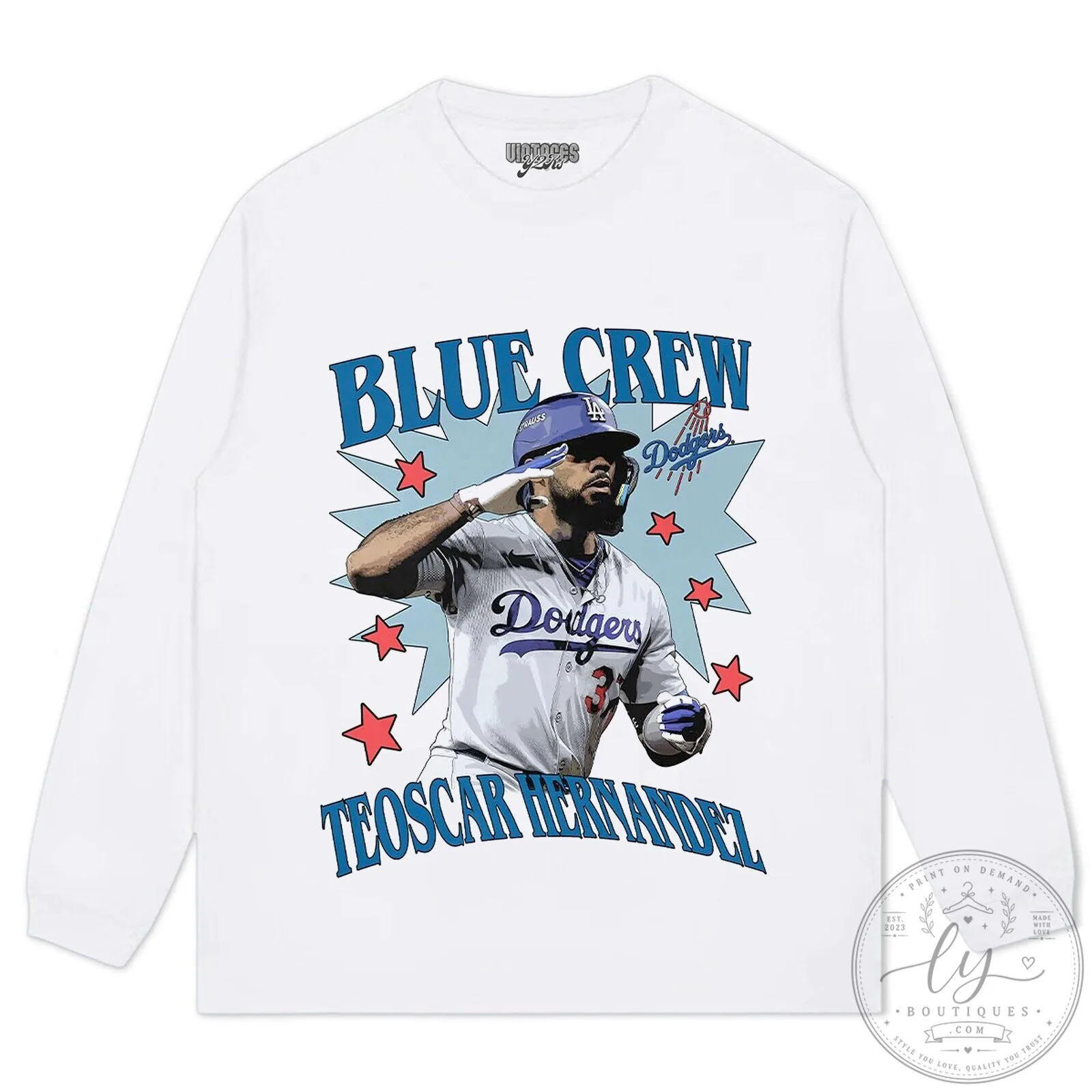 Teoscar Hernandez Los Angeles Dodgers Blue Crew Baseball T-Shirt 9 Teoscar Hernandez Los Angeles Dodgers Blue Crew Baseball T-Shirt