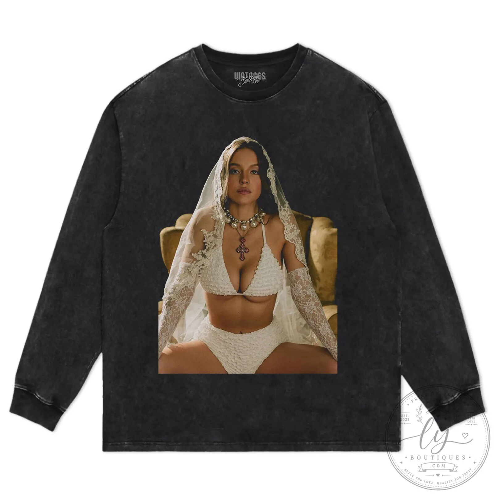 Sydney Sweeney White Lace Bikini and Veil Portrait T-Shirt 15 Sydney Sweeney White Lace Bikini and Veil Portrait T-Shirt