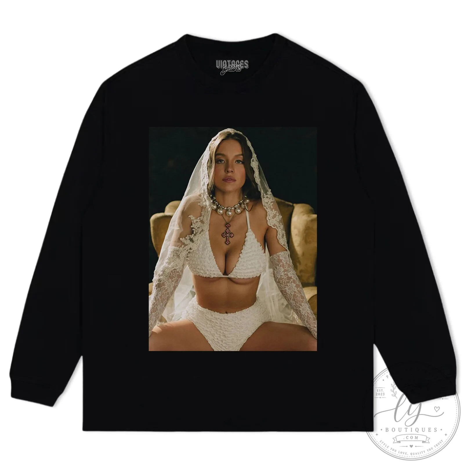 Sydney Sweeney White Lace Bikini and Veil Portrait T-Shirt 18 Sydney Sweeney White Lace Bikini and Veil Portrait T-Shirt