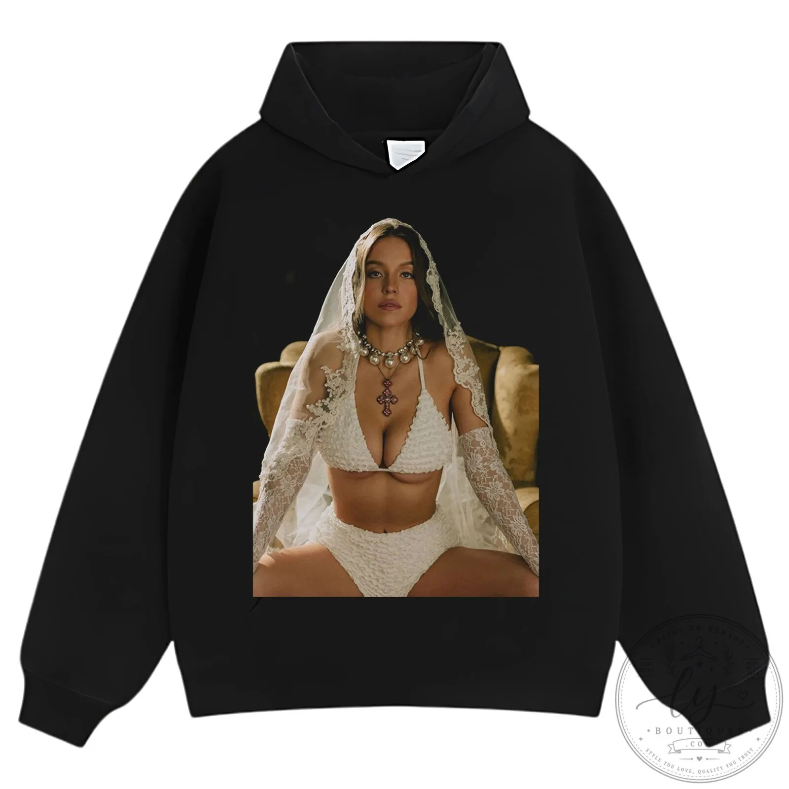 Sydney Sweeney White Lace Bikini and Veil Portrait T-Shirt 23 Sydney Sweeney White Lace Bikini and Veil Portrait T-Shirt