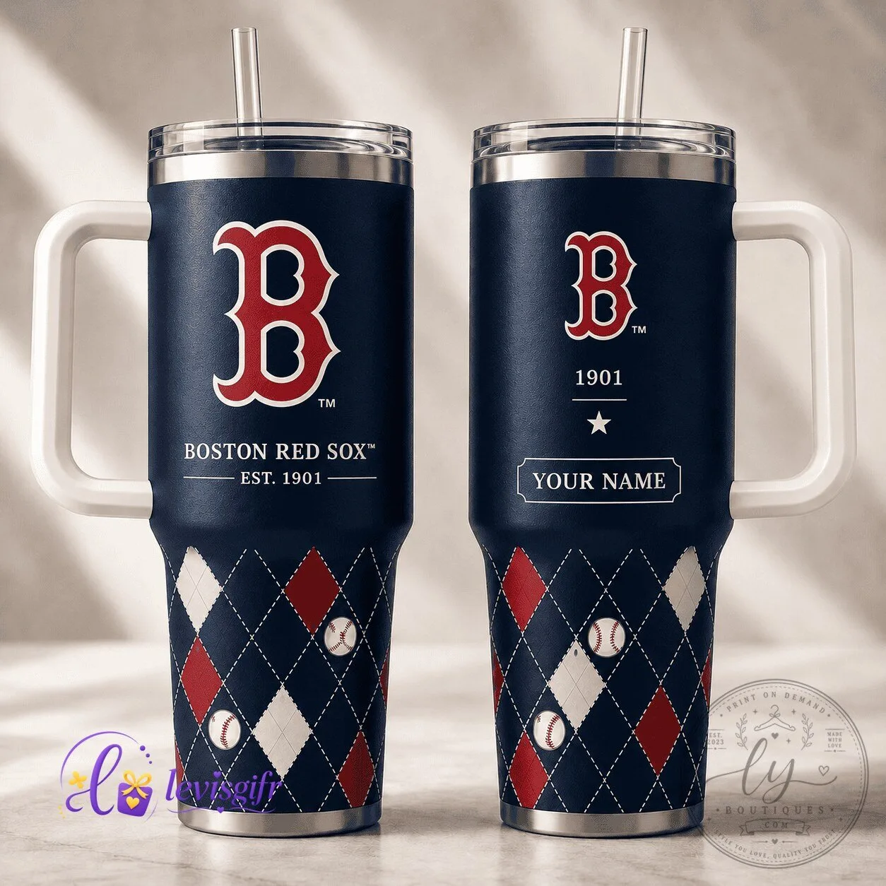 Boston Red Sox MLB Premium Vintage Personalized Tumbler 40oz with Handle and Straw