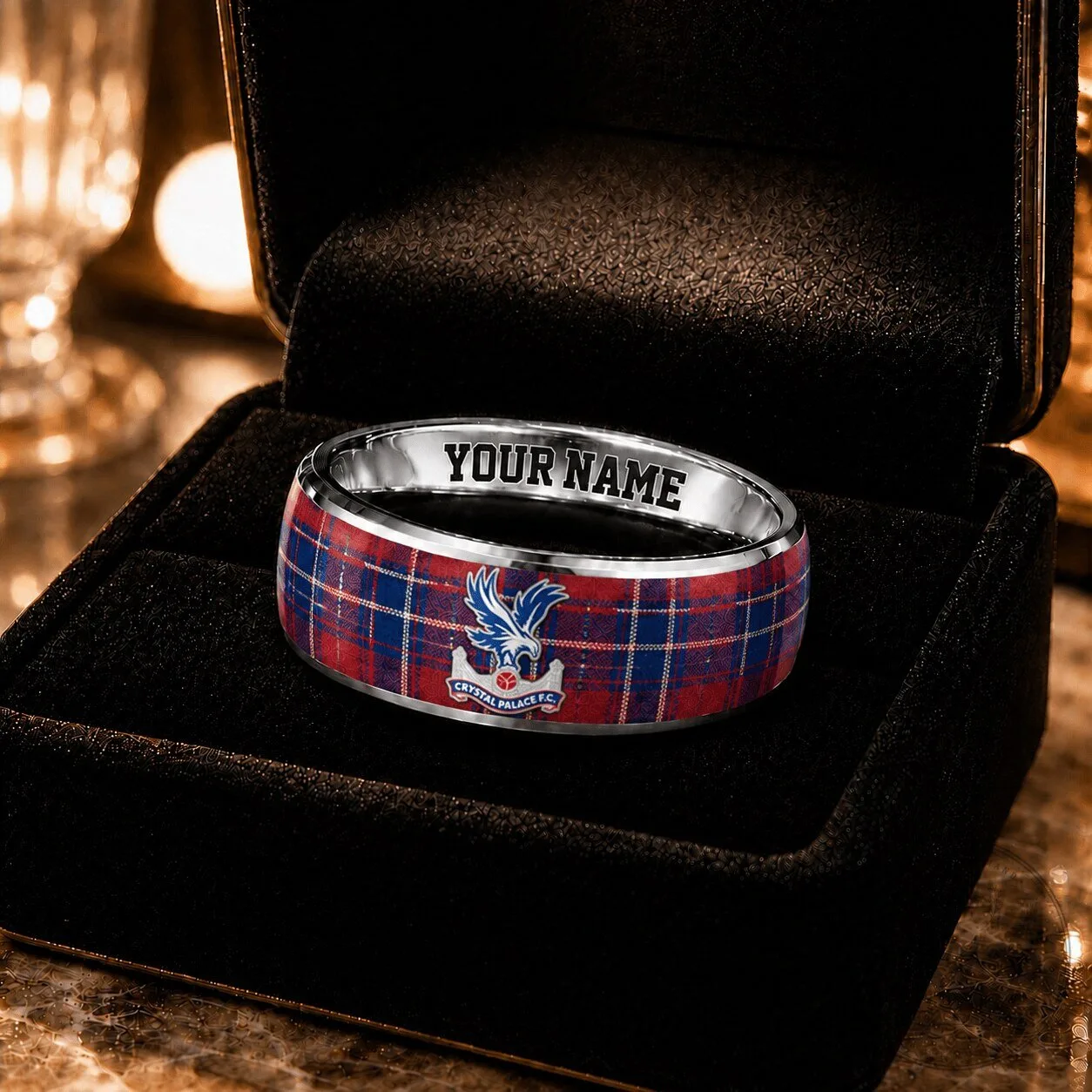 Crystal Palace Football Club Tartan Custom Engraved Ring