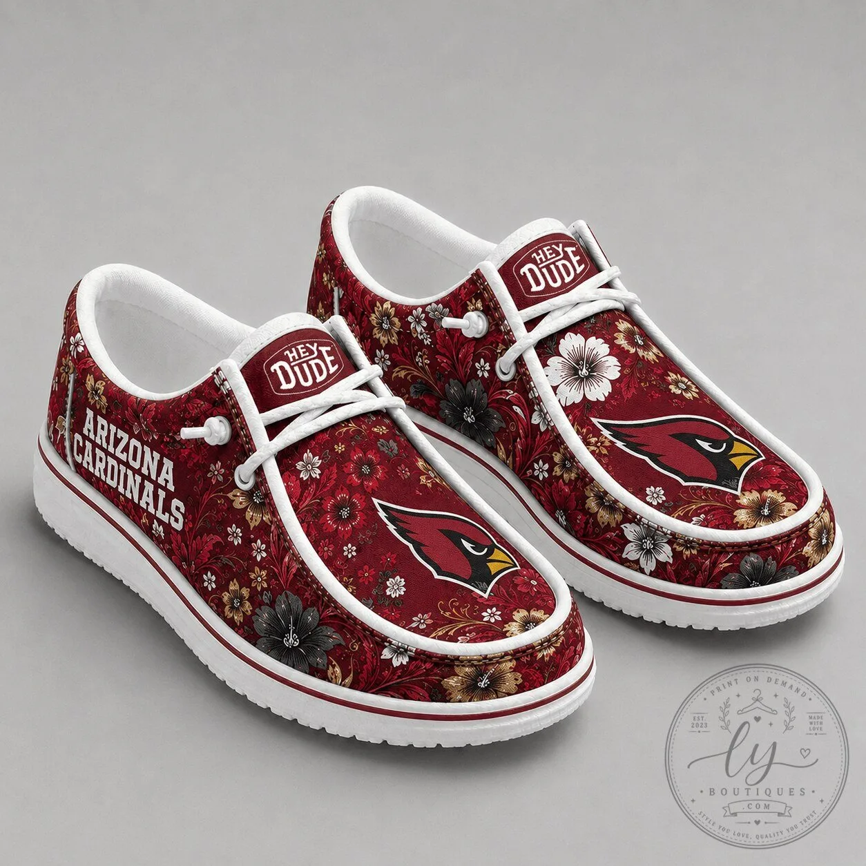 Arizona Cardinals Team Colors Floral Pattern Casual Shoes