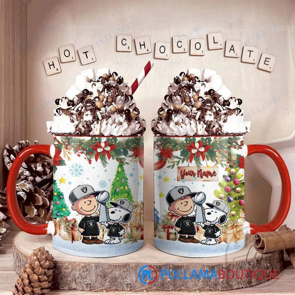 Las Vegas Raiders Snoopy and Charlie Brown Christmas Super Bowl Trophy Mug