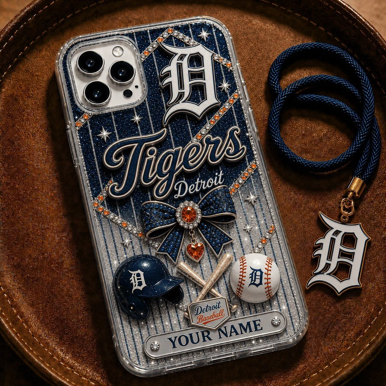 Detroit Tigers Major League Baseball Bling Phone Case Custom Name Gift