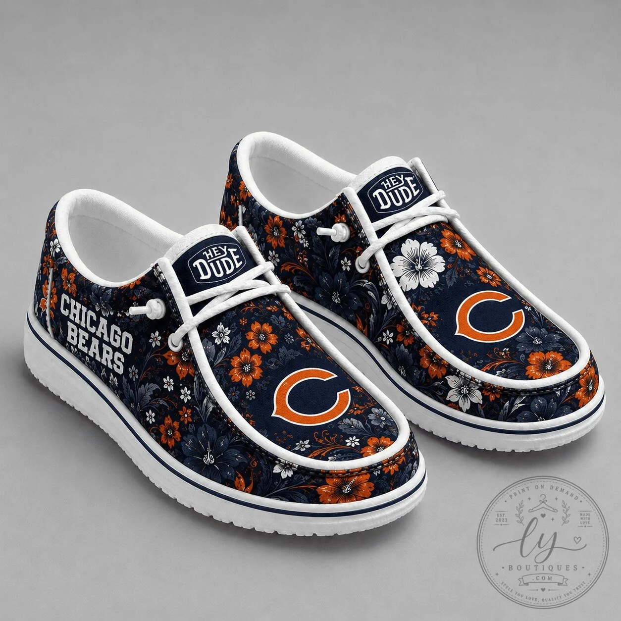 Chicago Bears NFL Team Floral Pattern Loafer Shoes