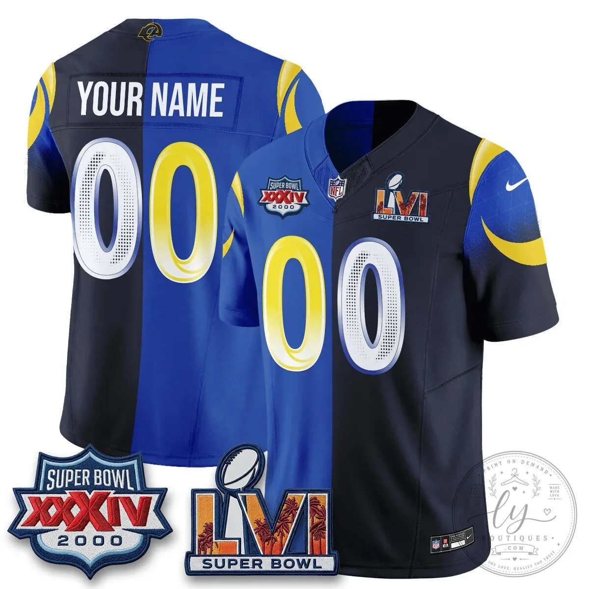 Los Angeles Rams Super Bowl XXXIV LVI Split Vapor Custom Football Jersey