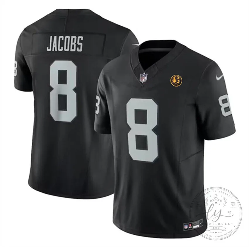 Las Vegas Raiders Josh Jacobs Number 8 Black Football Jersey 30 Las Vegas Raiders Josh Jacobs Number 8 Black Football Jersey
