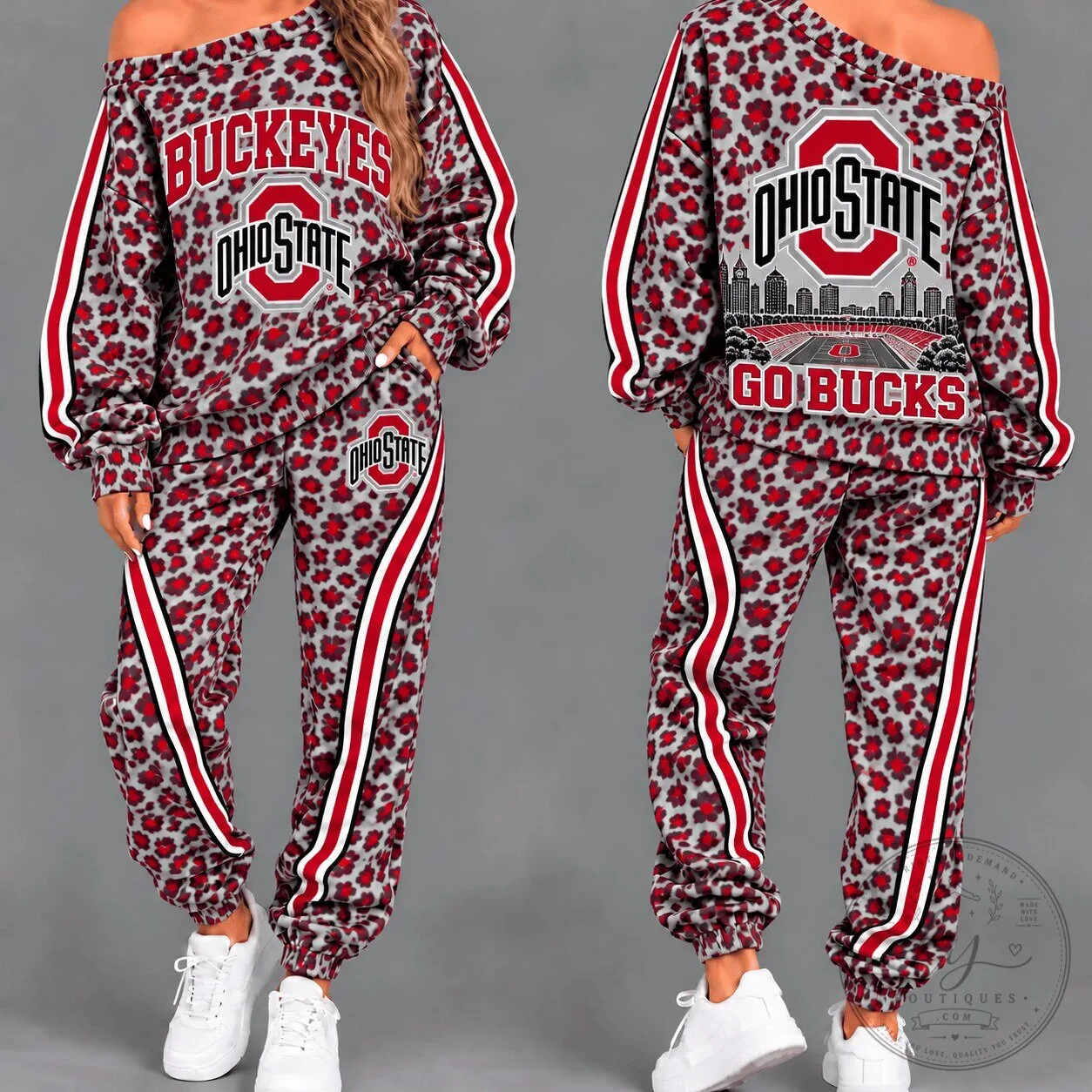 Ohio State Buckeyes Women's Leopard Print Off Shoulder Tracksuit Set