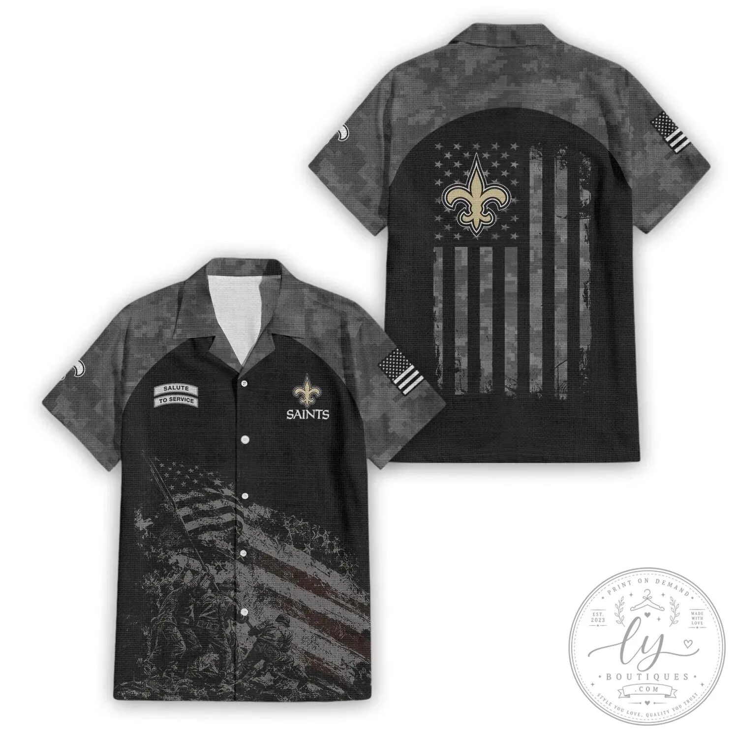 Hawaiian Shirt Featuring American Flag for New Orleans Saints Salute To Service Collection