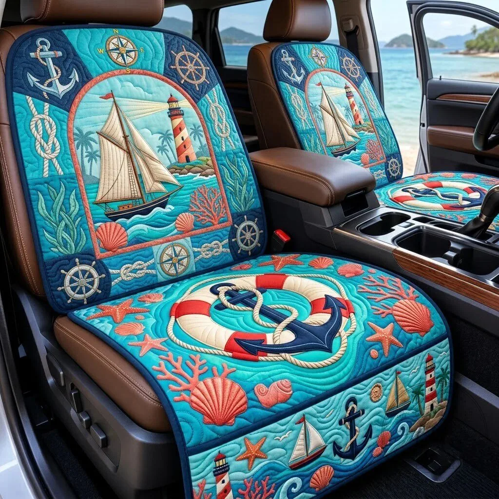 Nautical Paradise Quilted Car Seat Cover Set