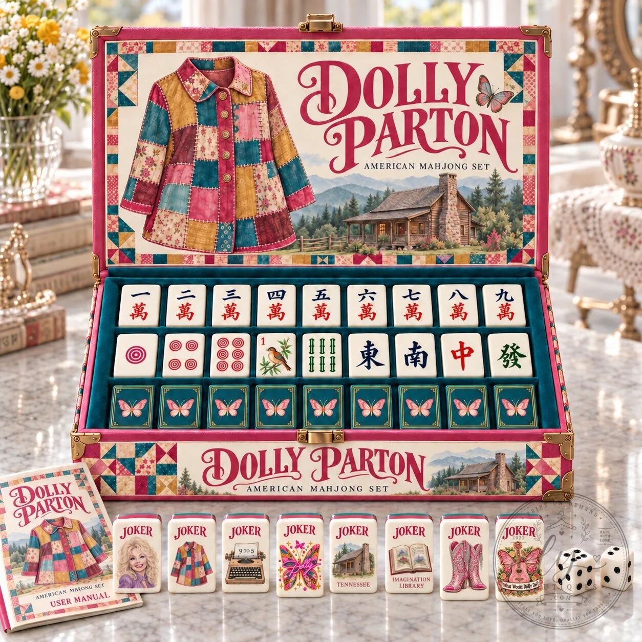 Dolly Parton American Mahjong Tiles Set with Storage Case and Dice