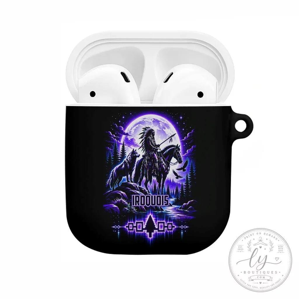 Iroquois Native American Warrior AirPods Case With Wolf And Moon Tribal Art