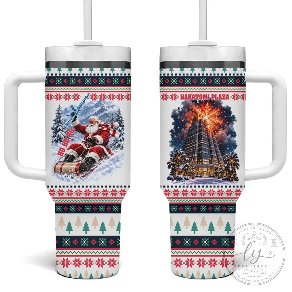 Christmas Nakatomi Plaza Santa Ho Ho Ho Explosion Insulated Tumbler with Handle