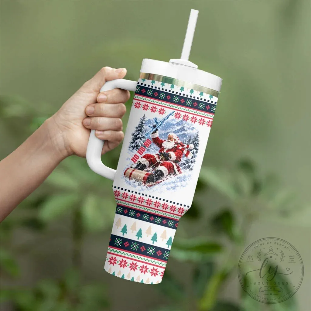 Christmas Nakatomi Plaza Santa Ho Ho Ho Explosion Insulated Tumbler with Handle 12 Christmas Nakatomi Plaza Santa Ho Ho Ho Explosion Insulated Tumbler with Handle