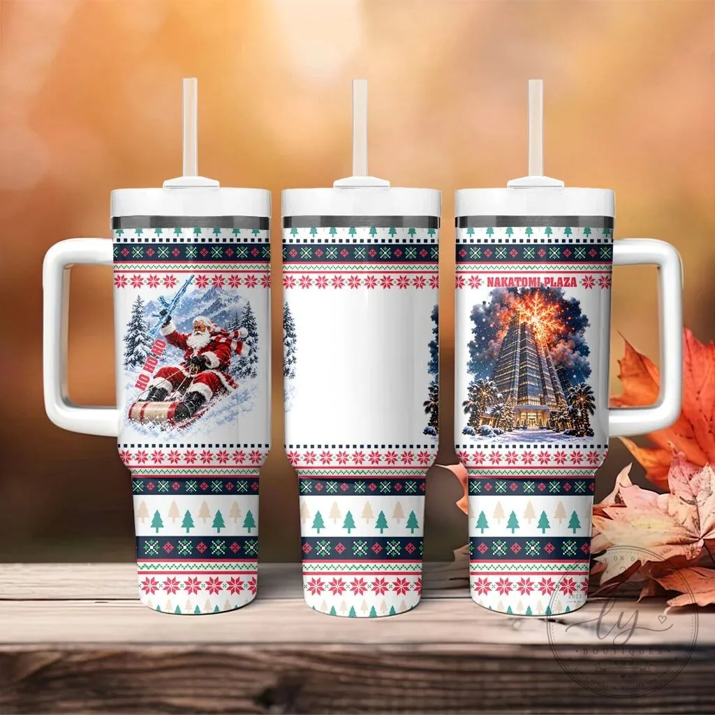 Christmas Nakatomi Plaza Santa Ho Ho Ho Explosion Insulated Tumbler with Handle 13 Christmas Nakatomi Plaza Santa Ho Ho Ho Explosion Insulated Tumbler with Handle