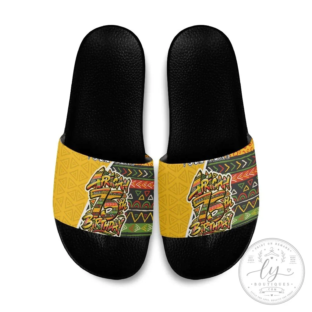 African 75th Birthday Slide Sandals Colorful Tribal Geometric Heritage Pattern 2 African 75th Birthday Slide Sandals Colorful Tribal Geometric Heritage Pattern