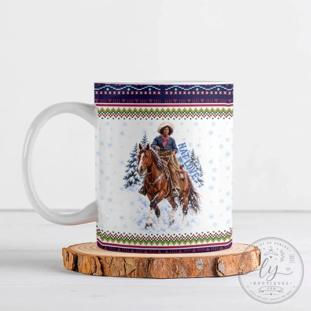 Nat Love African American Cowboy Winter Snow Fair Isle Pattern Ceramic Mug