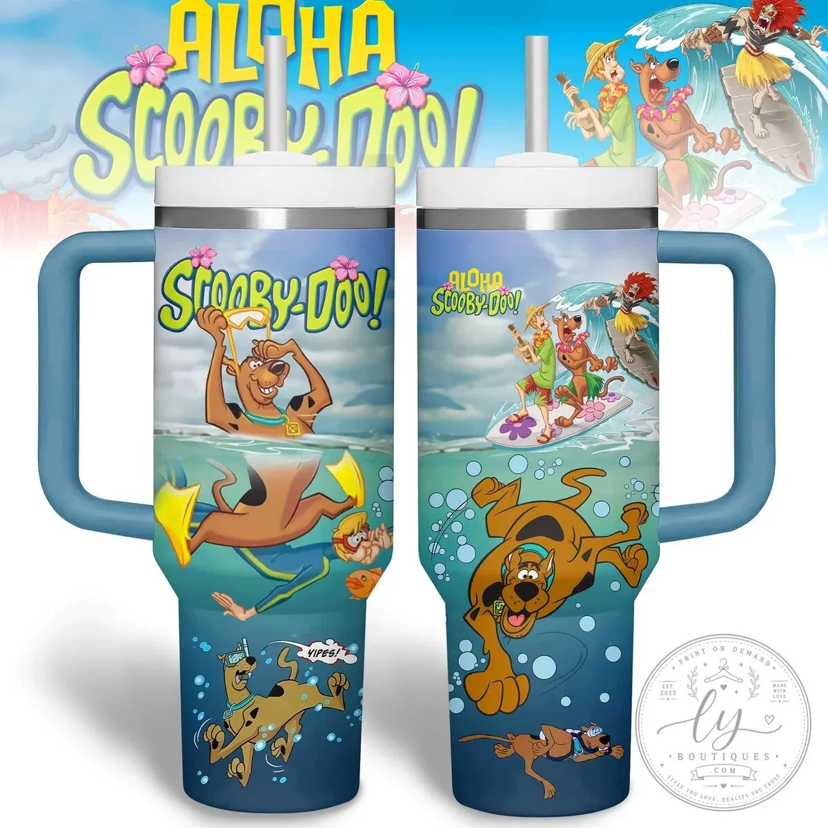 Aloha Scooby-Doo! Tropical Surfing Scooby and Shaggy Stainless Steel Tumbler