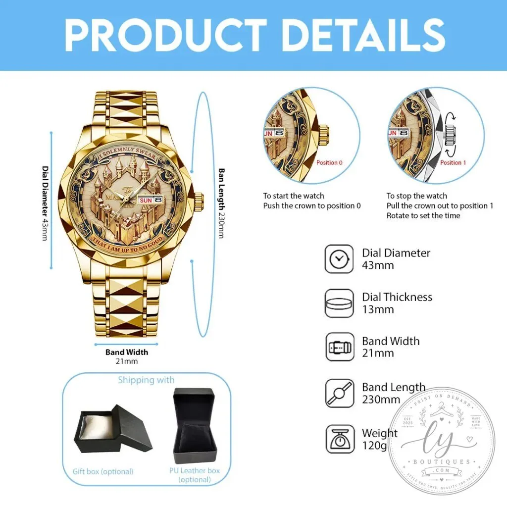 Harry Potter Hogwarts Castle Gold Luxury Quartz Watch with Day and Date Display 13 Harry Potter Hogwarts Castle Gold Luxury Quartz Watch with Day and Date Display