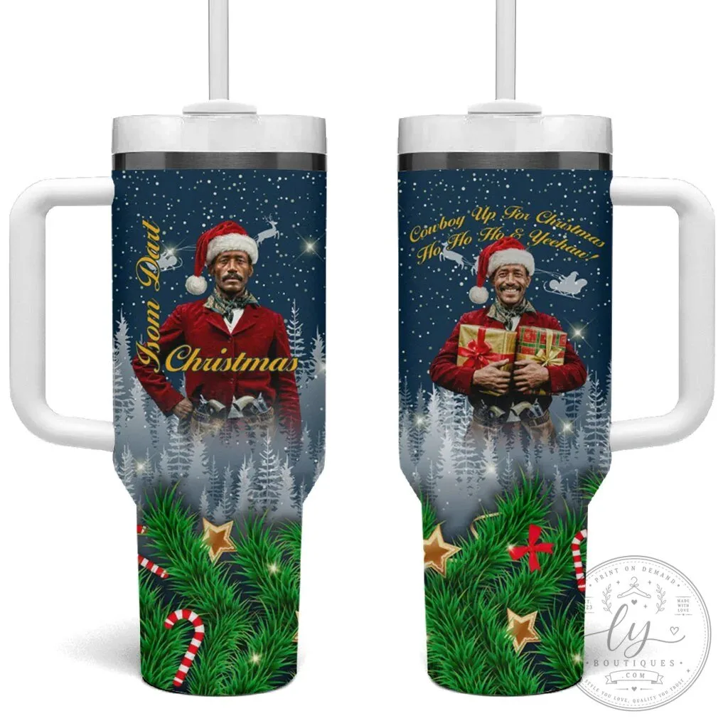 Isom Dart Christmas Cowboy Santa Winter Snow Tumbler with Handle