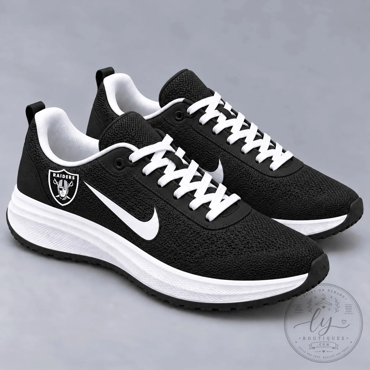 Las Vegas Raiders NFL Team Logo Black and White Running Shoes 2 Las Vegas Raiders NFL Team Logo Black and White Running Shoes
