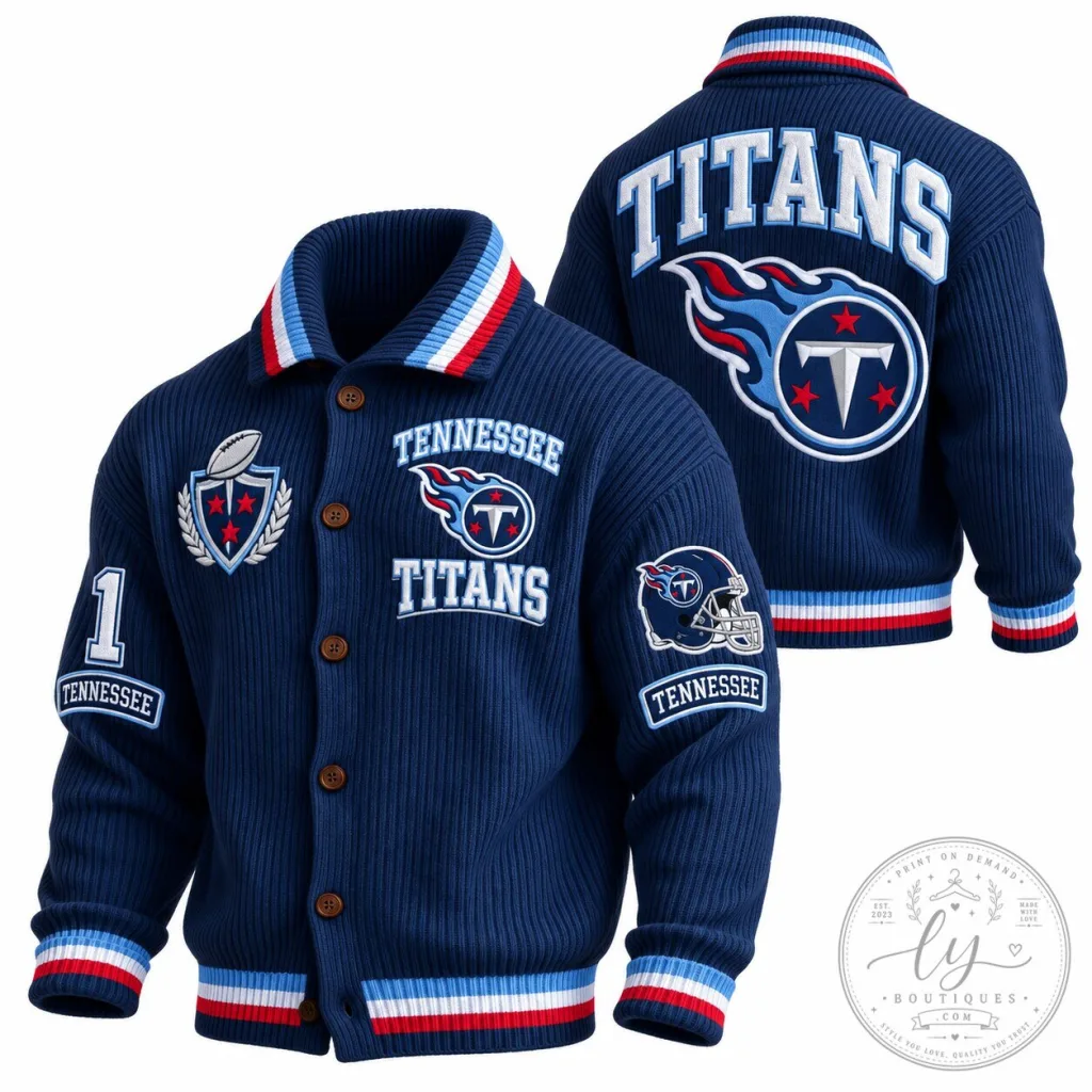 Tennessee Titans NFL Football Team Logo Knit Button Up Cardigan Sweater Tennessee Titans NFL Football Team Logo Knit Button Up Cardigan Sweater