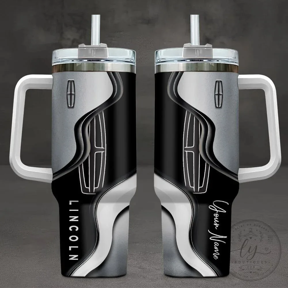 Lincoln Car Logo Custom Name Black and Silver Insulated Tumbler with Handle 2 Lincoln Car Logo Custom Name Black and Silver Insulated Tumbler with Handle