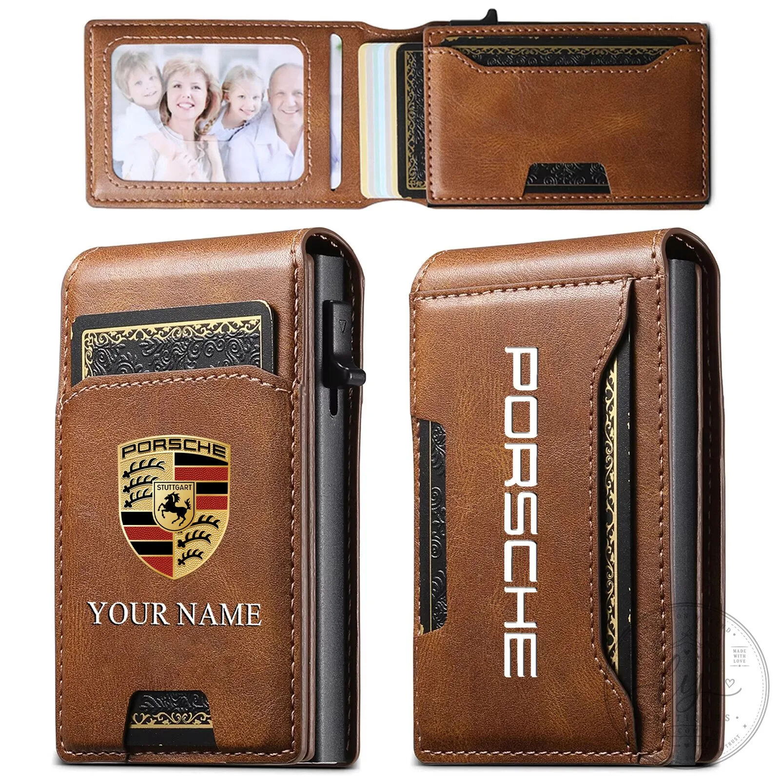 Porsche Custom Name Slim Card Holder Leather Wallet with Photo Slot 8 Porsche Custom Name Slim Card Holder Leather Wallet with Photo Slot