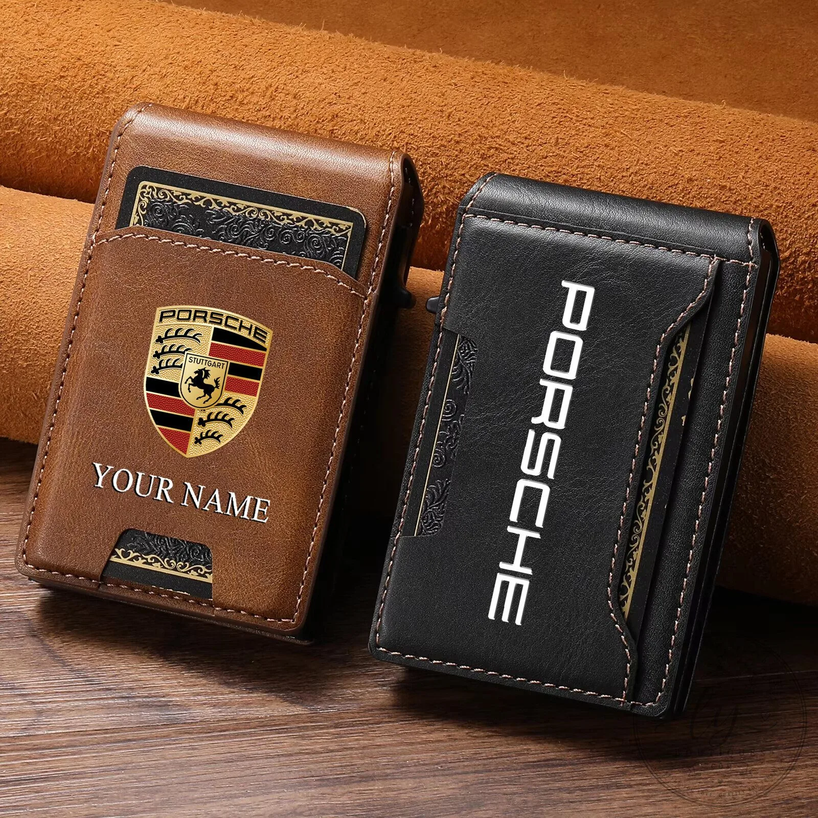 Porsche Custom Name Slim Card Holder Leather Wallet with Photo Slot 9 Porsche Custom Name Slim Card Holder Leather Wallet with Photo Slot