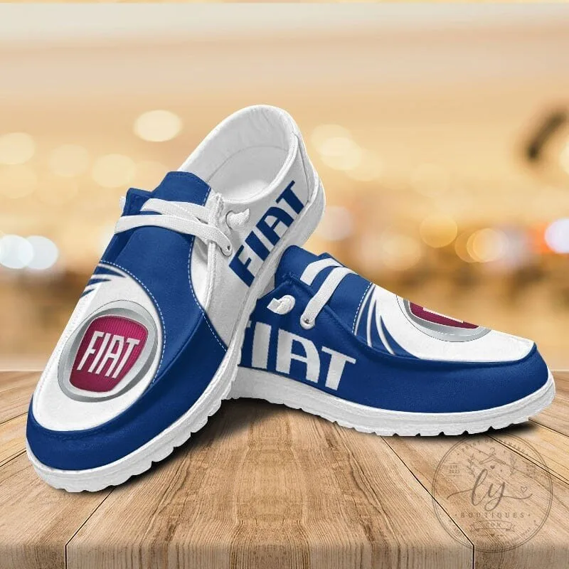 Fiat Car Logo Blue and White Casual Loafer Shoes