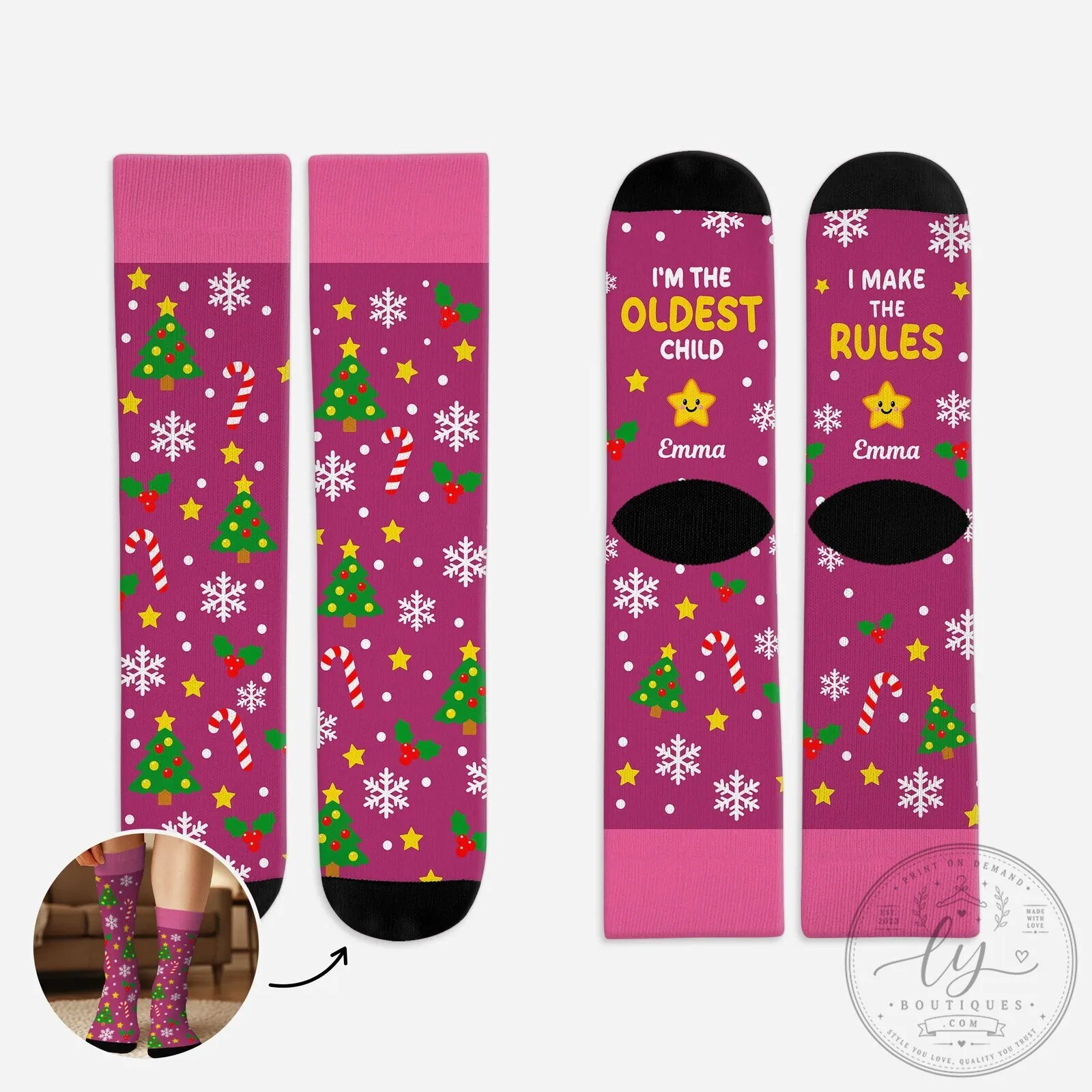 Personalized Oldest Middle Youngest Child Custom Name Christmas Socks 7 Personalized Oldest Middle Youngest Child Custom Name Christmas Socks