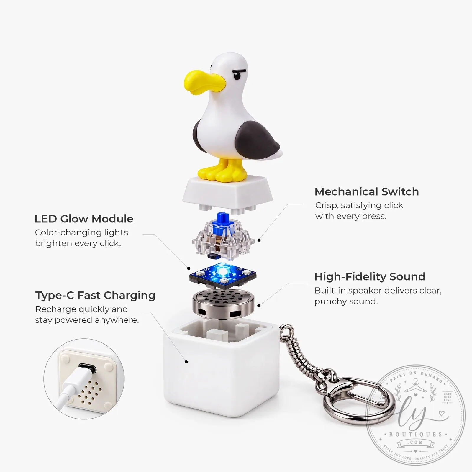 Personalized Lucas Seagull Sound and Light Keychain with Custom Name 12 Personalized Lucas Seagull Sound and Light Keychain with Custom Name