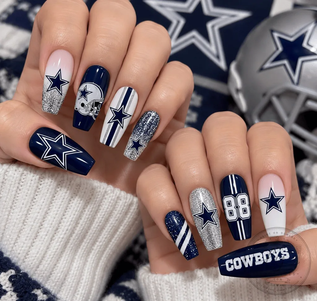 Dallas Cowboys NFL Football Glitter Press On Nails Set Dallas Cowboys NFL Football Glitter Press On Nails Set