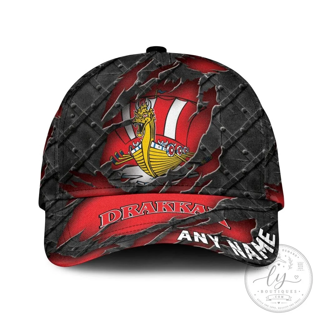Baie-Comeau Drakkar Personalized Name Black Metal Design Baseball Cap Hat