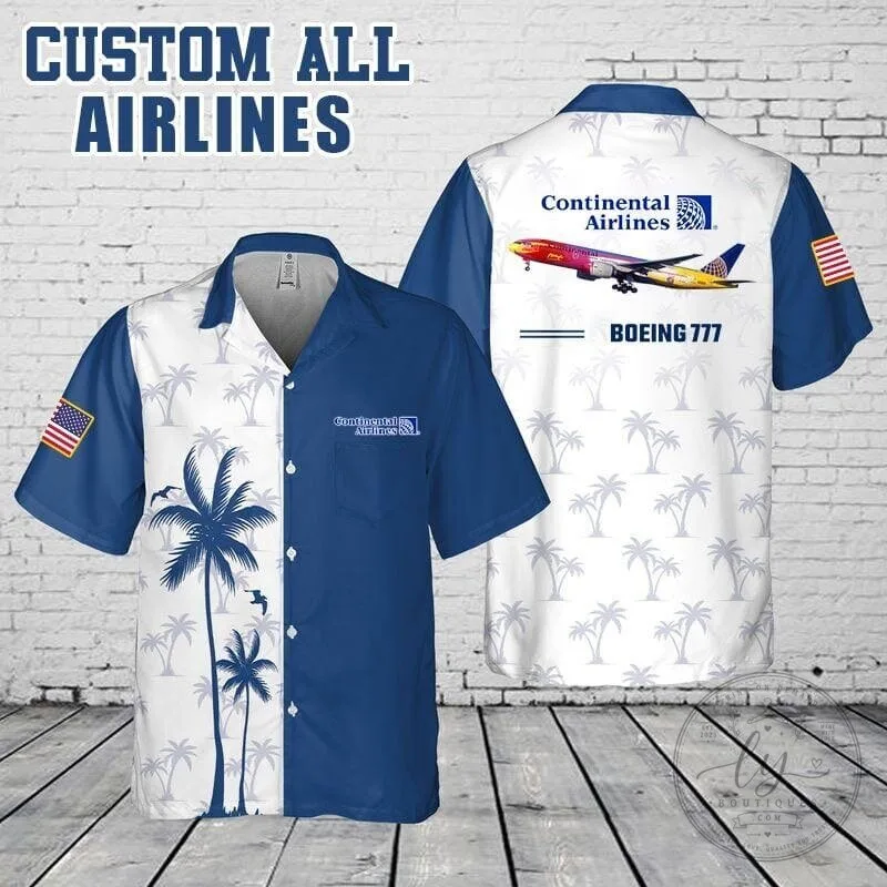 Continental Airlines Boeing 777 Palm Tree Hawaiian Shirt