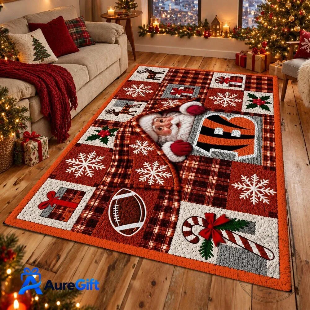 Cincinnati Bengals Christmas Santa Claus Holiday Football Team Rug