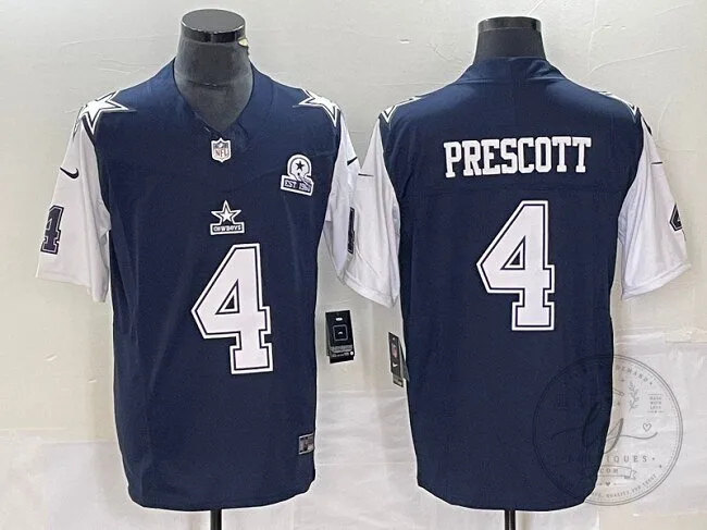 Navy Blue Stitched Jersey of Dak Prescott, Number 4 for Dallas Cowboys Football Fans