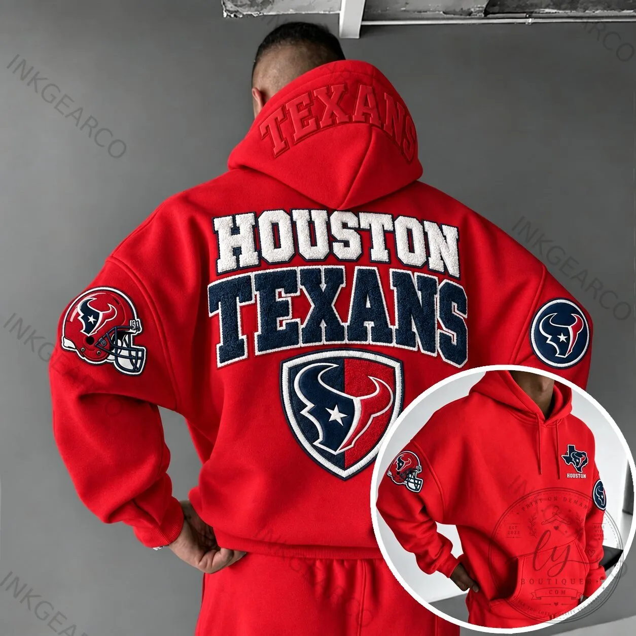 Houston Texans NFL Football Team Logo Red Fan Hoodie
